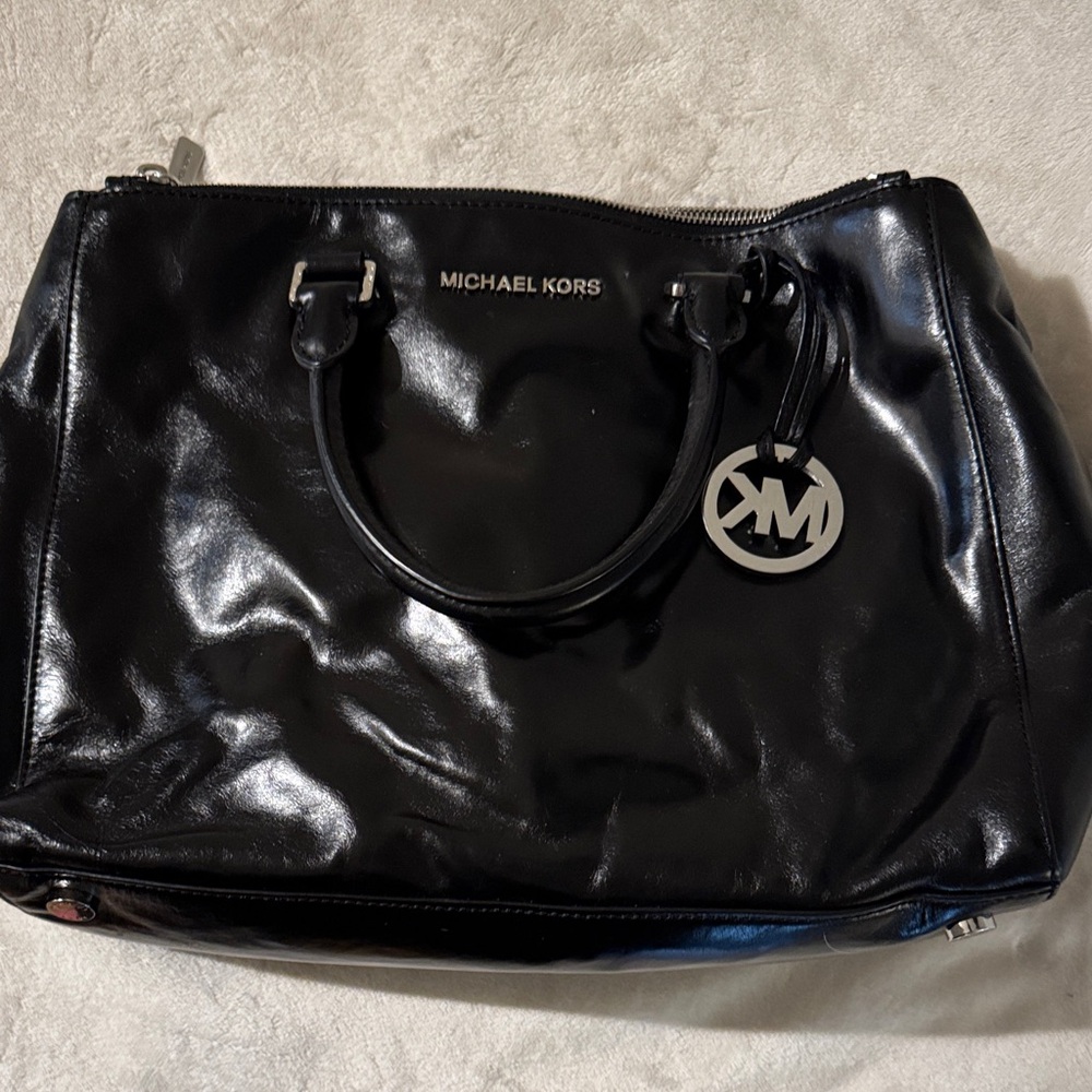 Michael Kors Shiny Black Leather Handbag